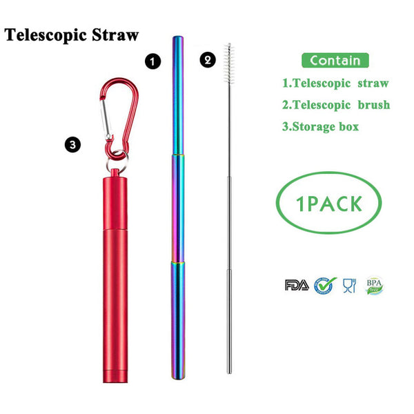 Telescopic Metal Drinking Straw Collapsible Reusable with Case and Brush
