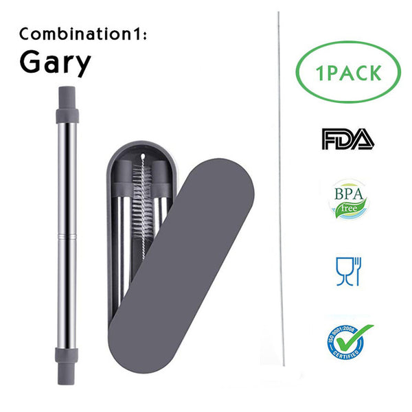 Telescopic Metal Drinking Straw Collapsible Reusable with Case and Brush