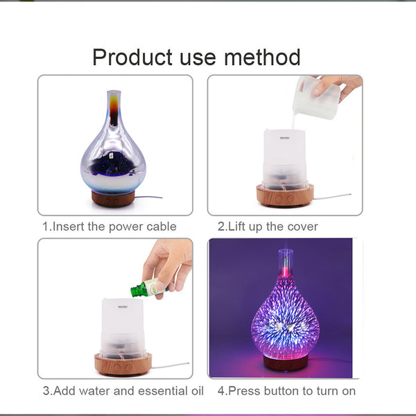 3D Fireworks Essential Oil Aromatherapy  Diffuser night lamp