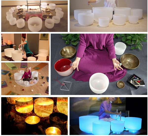 7"-14" set of 12pcs  440 Hz chakra crystal singing bowl set, chakra tuned CDEFGABC#D#F#G#A#
