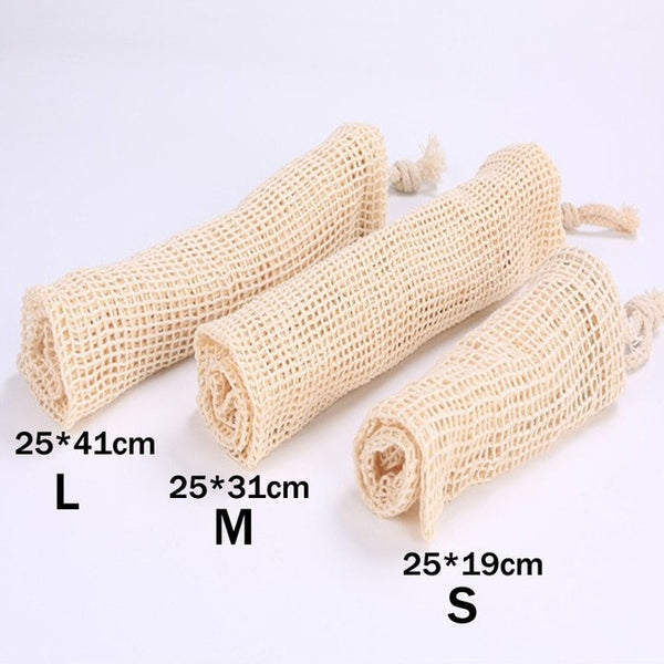 Reusable Cotton Mesh Vegetable Storage Bag  with Drawstring