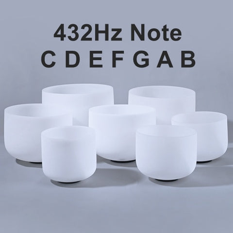 6-12" Set of 7pcs Note CDEFGAB Frosted Quartz 432 Hz White Chakra Crystal Singing Bowls