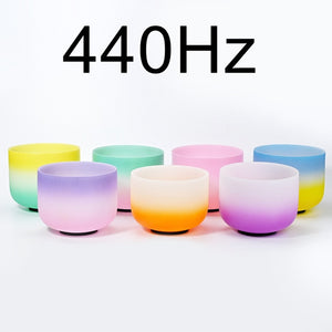 6-12" Set of 7pcs Note CDEFGAB Frosted Quartz 440 Hz Ambre Color Chakra Crystal Singing Bowls
